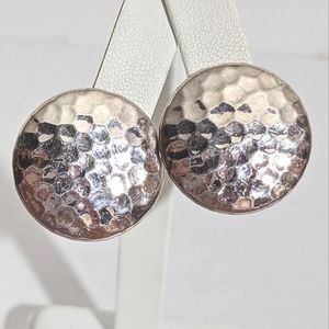 Vintage Hammered Silver Disc Clip Earrings
